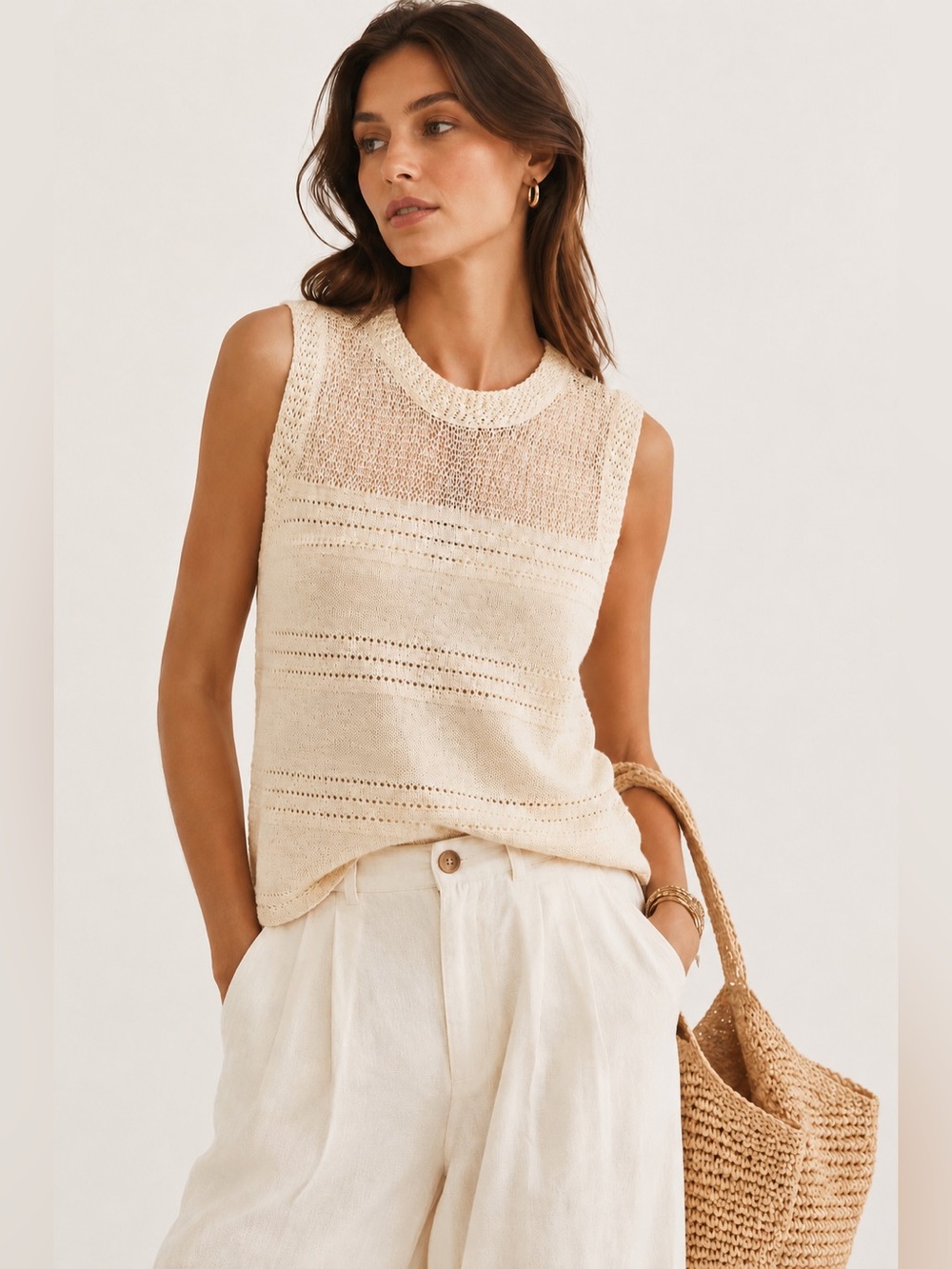 Anthropologie Sanctuary Waves of Summer Stitched Sweater Tank NWT Medium Ivory